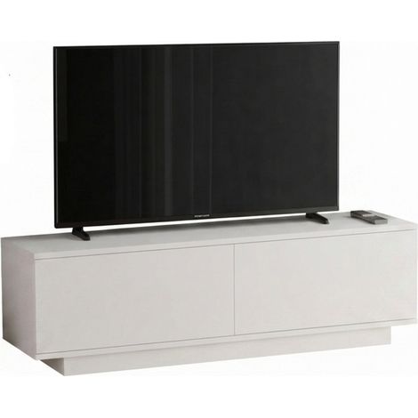 Meuble TV 60 Pouces 2 Abattants 2 Niches Blanc L 140 H 38 P 35 cm (1/5)