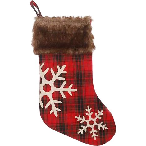 calcetín navideño, estampado a cuadros y copos de nieve, fácil de colgar, decoración para el árbol y la chimenea, regalo familiar (1/5)
