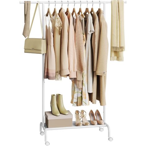 WOLTU Portant à Vêtements sur Roulettes, Porte Manteau avec Tringle Extensible, Cadre en Métal, Blanc (1/5)