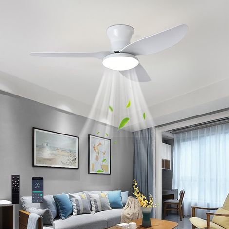 Plafonnier ventilateur moderne avec éclairage intelligent à intensité variable et télécommande, lumière LED, 6 vitesses, 3 pales (blanc, 100 cm) (1/5)