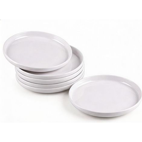Lot de 6 Assiette à Dessert Petite Assiette Blanche Mélamine 18 cm Set Assiette Plate Ronde avec Rebord pour Gâteau, Pain, Salade, Fruits (1/5)
