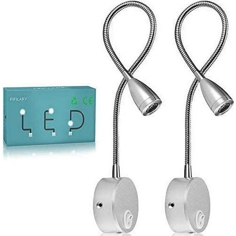 Lampadaire de Lecture LED, Applique Murale avec Bras Flexible en Aluminium, Lumière Nocturne 200LM / 3000K / 3W / 110-240V AC, Angle 30°, Longueur 38cm, Lot de 2 Lampes de Chevet Filaires (1/4)