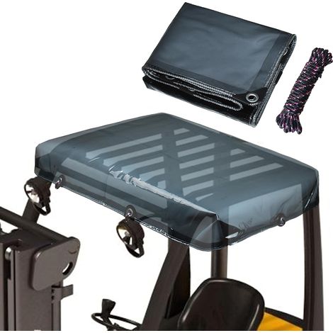 Bâche universelle pour chariot élévateur 53 x 45 po, design semi-transparent vue dégagée, protection UV et pluie, accessoire chariot élévateur, inclut attaches et cordons de fixation. (1/5)
