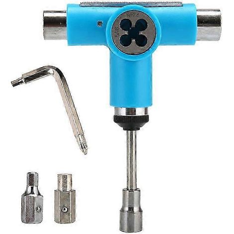 Outil de skateboard, kit d'outils portables pour skate longboard, outil en T multifonctionnel et pratique avec clé en T à cliquet (1 kit, bleu) (1/5)