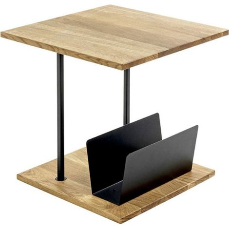 Table d'Appoint & Porte Revues "Pika" 45cm Chêne & Noir (1/5)