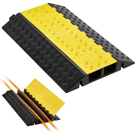 Passe-Câble au Sol Rampe de Protection 2 Canaux 100x75 mm Charge 9979 kg Caoutchouc Couvercle PVC Noir et Jaune (1/5)