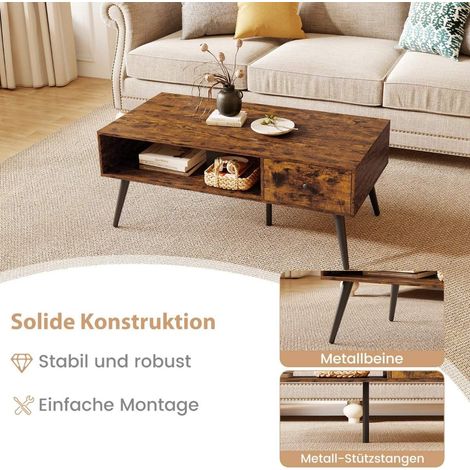 Couchtisch mit schublade und offenem regal 109 x 55 x 395 cm