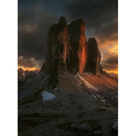 Papier peint panoramique nature coucher de soleil | Tapisserie panoramique montagne italie Dolomites salon | Papier peint panoramique noir &rouge - 192 X 260 cm (4 pièces) (1/2)