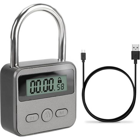 Padlock - Electronic Lock - LCD Display USB Rechargeable Timer - For Luggage Toolbox Bike - 1 Piece (1/5)
