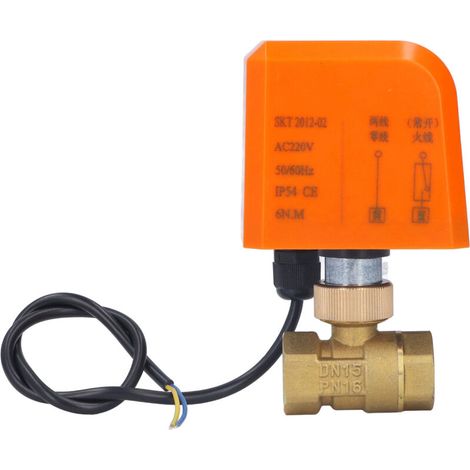 Vanne à bille électrique DN15 à 2 voies et 2 fils, normalement ouverte, en laiton, filetage 1/2 pouce, 220 V CA