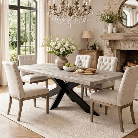 Table extensible bois grisé bords droits pied noir fin 200 cm PALERME