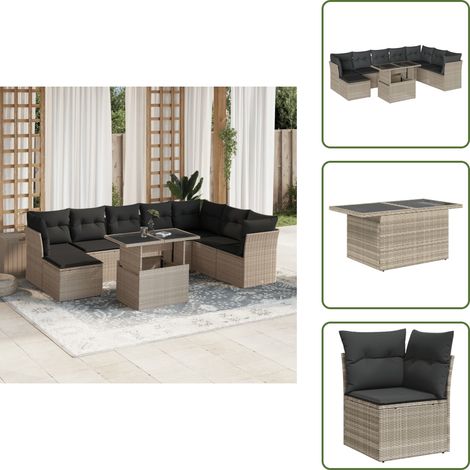 vidaXL Salon de jardin 9 pcs avec coussins gris clair résine tressée (1/5)