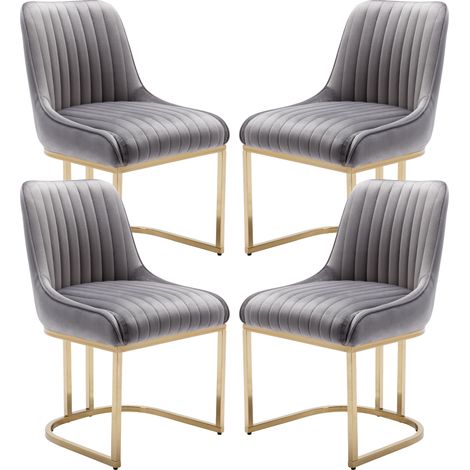 Wahson 4 PZ Sedie da Pranzo in Velluto con Gambe in Metallo, Sedia Imbottita con Schienale Sedia Moderna Design,per Sala da Pranzo/Soggiorno, Grigio