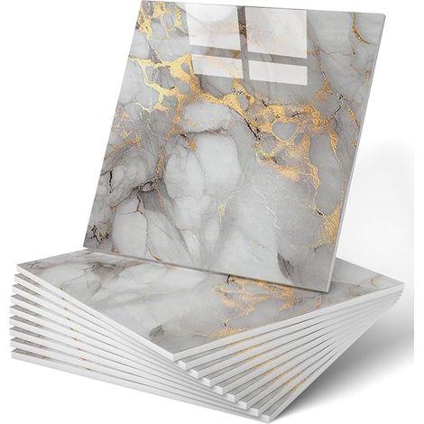20 Pieces Marble Wall Tiles Waterproof PVC Wall Tiles for Bathroom, Kitchen and Living Room, 30x30cm, Gold (1/5)