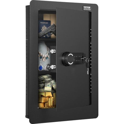 Pour maison ou bureau, protection discrète avec coffre-fort mural à code, 3 étagères amovibles et 6 porte-clés (1/5)