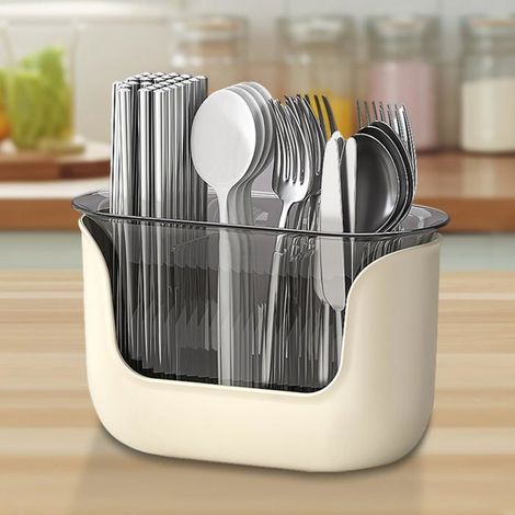 Organisateur de couverts extra-large — Plateau pour couteaux, fourchettes et ustensiles avec rangement à trois compartiments (1/5)