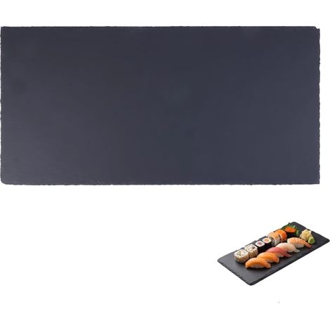 Plaque rectangulaire en ardoise naturelle - 40 x 20 cm - Grande assiette de service pour sushis, gâteaux, pizza, plaque de barbecue, plateau en pierre, bol à fruits (1/5)