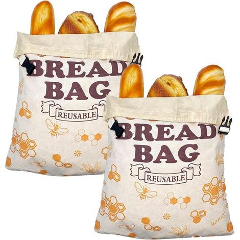 Sac à pain en coton bio – Sac de conservation réutilisable – Sac double couche à la cire d'abeille 40 x 31 cm – Écologique – Lot de 2 (1/5)