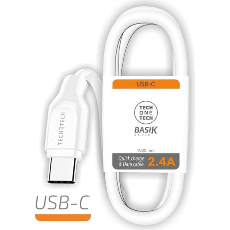 Cable USB Tipo-C Tech One Tech TEC2903/ USB Tipo-C Macho - USB Macho/ 1m/ Blanco (1/2)