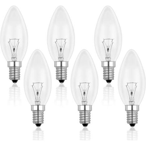 Ampoule Bougie Clair E14 40W, Ampoule Incandescence Dimmable, Blanc Chaud 2700K, 400LM, Ampoule Flamme, E14 Ampoules à bougie à vis Edison, Pack de 6 (1/5)
