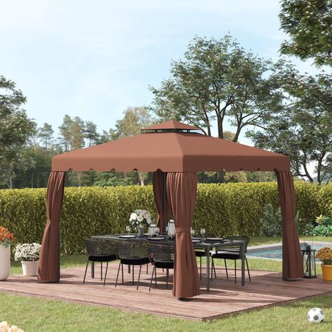 Tetto di ricambio per gazebo 3x3 m, copertura di ricambio con doppio tetto e 8 fori di drenaggio, colore caffè.