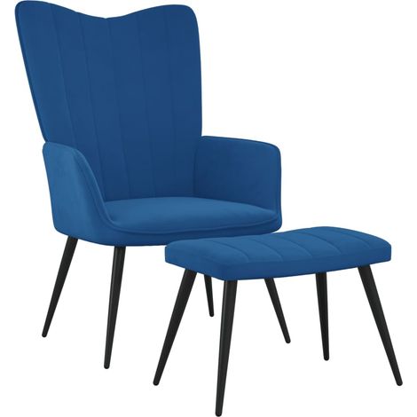 Chaise avec repose-pied Chaise de relaxation Bleu Velours Chaise de salon 73923 (1/5)