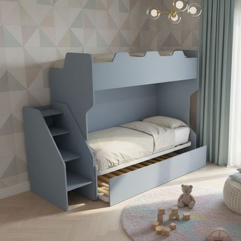 Letto a castello salvaspazio con terzo letto estraibile e scala laterale - Ideale per camerette - Avio