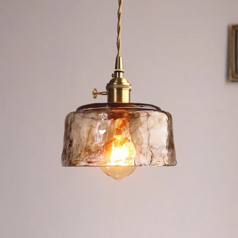 Lampada a sospensione in vetro ambrato tipo C vintage per illuminazione domestica con luce calda a LED da 4 W, e27