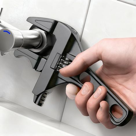 Clé à molette réglable à large ouverture pour salle de bain, 6 à 68 mm, poignée courte pour plomberie, installation de tuyau d'eau, réparation de robinet (noir) (1/5)