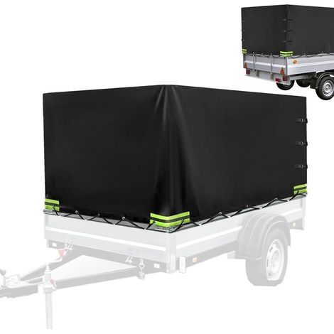 Bâche pour remorque, bâche de remorque haute performance, 210 x 114 x 90 cm, bâche en tissu Oxford 420D avec œillets et corde de bâche, imperméable, protection solaire, avec bandes réfléchissantes (1/5)