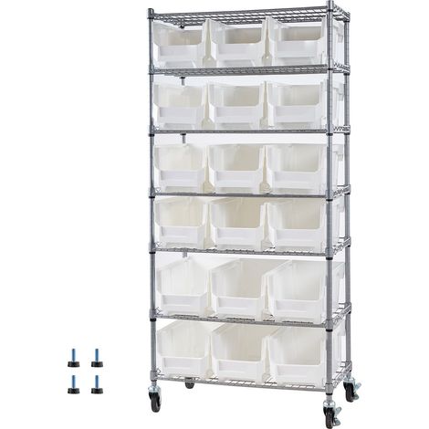 Rollregal mit 7 Ebenen und 18 Lagerboxen, mobiler Stahlkorbwagen für Werkstatt, Garage, Lager, Büro, Küche und Klassenzimmer (1/5)