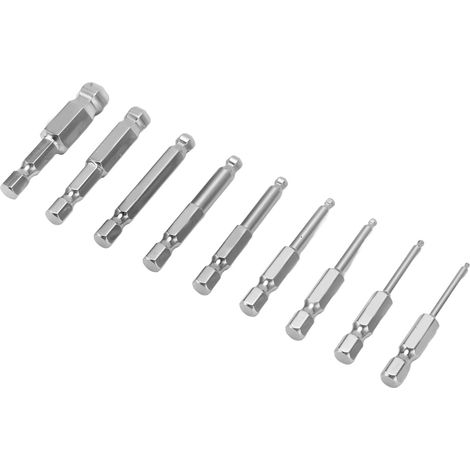 Jeu de 9 embouts de tournevis hexagonaux en acier inoxydable S2, têtes sphériques magnétiques, tige hexagonale de 1/4 pouce, 50 mm (1/5)