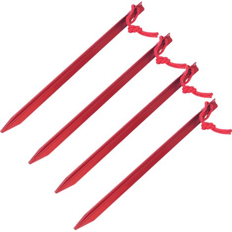 Lot de 4 piquets de tente de camping ultralégers, allongés, en alliage d'aluminium, de 23 cm, rouges. (1/5)