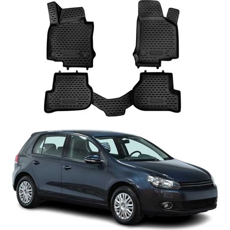 OMAC Tapis de Sol Compatible avec Volkswagen Golf 6 2009-2013 sur Mesure en Caoutchouc Noir