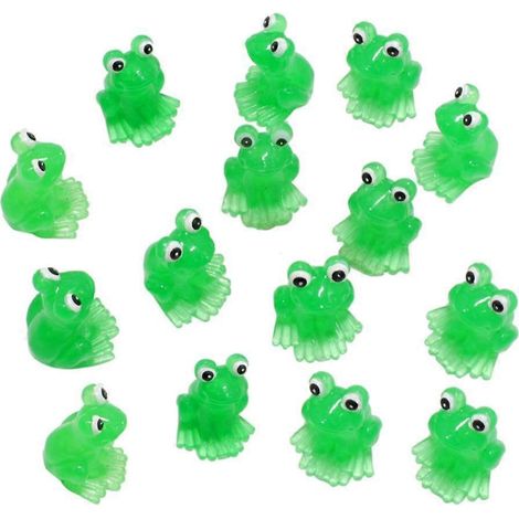 15 figurines miniatures de grenouilles lumineuses en résine pour la décoration de maisons de poupées.