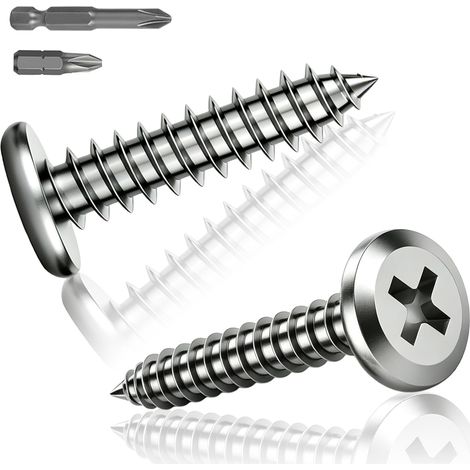 Lot de 32 vis à bois M4 x 20 mm en acier inoxydable A2 V2A vis à tête plate vis autotaraudeuses avec embout pour bois métal bricolage (1/5)