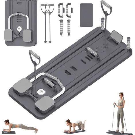 Pilates Reformer, Faltbares Pilates Board, Multifunktionales Pilates Board mit automatischer Rückfederung, Bauchrolle, Liegestützen und Spannseil, Pilates Kit für Zuhause (1/5)