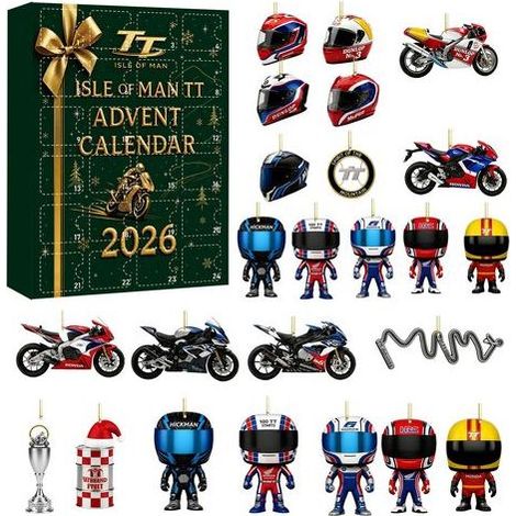 Pendentif acrylique Isle of Man TT (course de motos), calendrier de l'Avent de Noël, boîte surprise, décoration de sapin de Noël