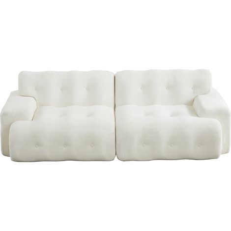 Gerade Sofa 2-Sitzer aus Chenille, Ergonomische Rückenlehne, Breite Armlehnen, Beige, 224 x 104 x 66 cm (1/5)