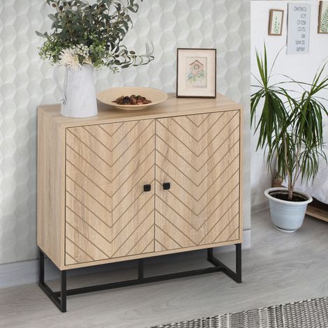 Aparador de Cocina Armario Buffet con 2 Puertas y Estantes Estilo Moderno 80x29,5x80 cm Madera Natural (1/5)