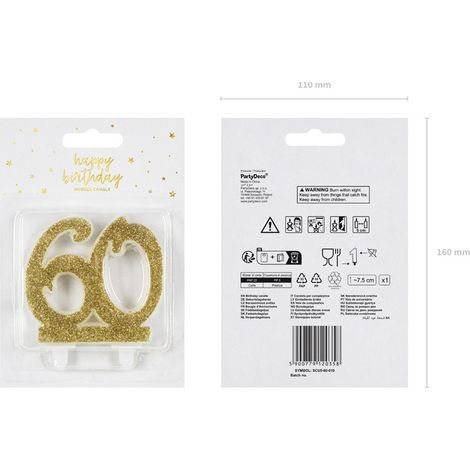 Bougie d'anniversaire numéro 60 à paillettes dorées (1/5)