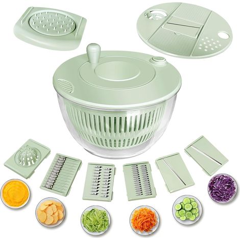 Grande essoreuse à salade, légumes, fruits, laitue, séchoir à laitue avec 5 lames, passoire à jaune d'œuf, pour passoire de cuisine, pâtes et frites, 5 l (vert/blanc) (1/5)