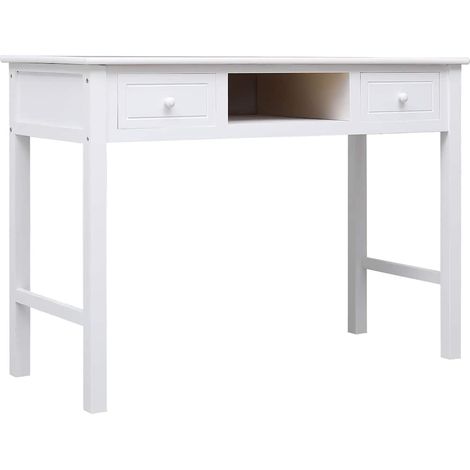 vidaXL Escritorio de madera maciza de Paulownia blanco 108x45x76 cm (1/5)