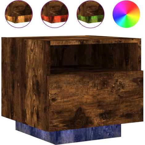 Mesita de noche con luces LED y cajón 40 x 39 x 37 cm madera contrachapada marrón DEC033175