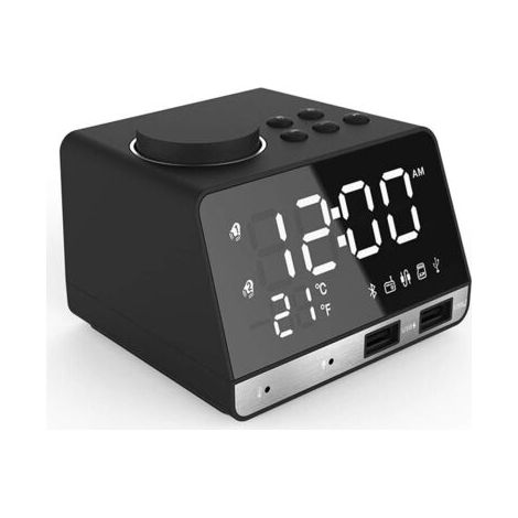 BUNTHAUS RéVeil NuméRique à LED, Haut-Parleur Basse Bluetooth, Radio FM 2 Chargeur USB Horloges de Chevet, Lecteur de Musique Fonction de TempéRature de RéPéTition RéVeil pour Enfants (1/5)