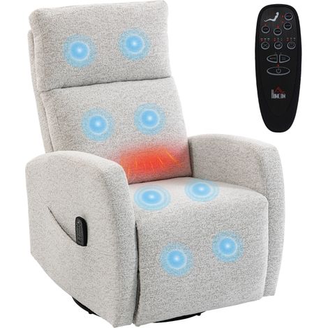 Fauteuil inclinable de massage et chauffage, fauteuil de relaxation en chenille, dossier réglable, pivotant 360°, crème (1/5)