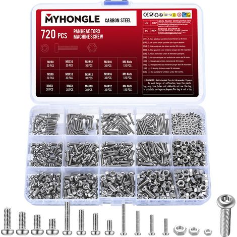 720 Pièces M2 M3 M4 Kit Vis Écrous Têtes Ronde Cylindrique Torx Réparation Vélos Motos Industrie (1/5)