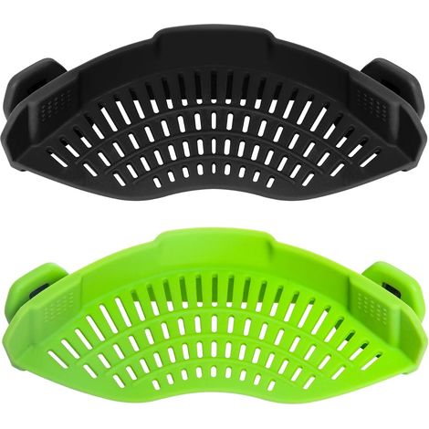 Lot de 2 filtres en silicone pour toutes les casseroles. Cuillère égouttoir incluse. Facile à utiliser et à ranger. Compatible lave-vaisselle. (1/4)