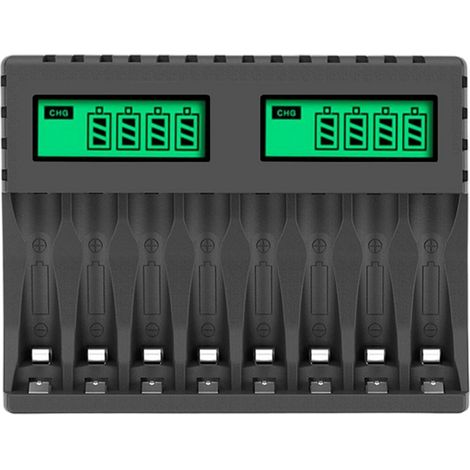 Chargeur intelligent 8 emplacements avec écran LCD - Pour piles AA/AAA NiCd/NiMH rechargeables - Contrôle de charge précis (1/5)