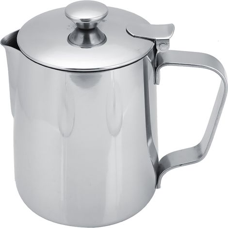 Mug à lait inox 350ml avec couvercle, pichet barista pour latte art, tasse café acier inoxydable, verseuse moussante pour cappuccino (1/5)